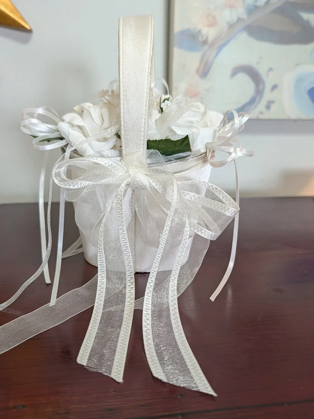 Flower Girl Bridal Basket Silky Rose Ribbons Two Piece Zipper Satin By Sasha NY